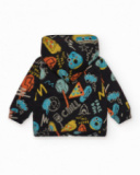 Black jacket for boys with print and hood