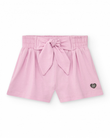 Pink shorts for girls with bow and elastic waistband