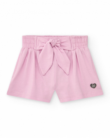 Pink shorts for girls with bow and elastic waistband
