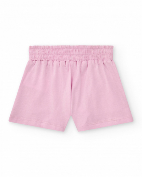 Pink shorts for girls with bow and elastic waistband