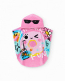 Pink poncho towel for girls with donut and glasses print