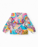 Pink windbreaker for girls with floral and lightning print