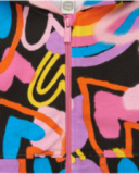 Black jacket for girls with multicolor print and front zipper