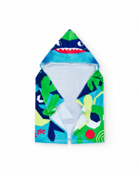 Blue and green poncho towel for boys with shark print Blue and green poncho towel for boys with shark print