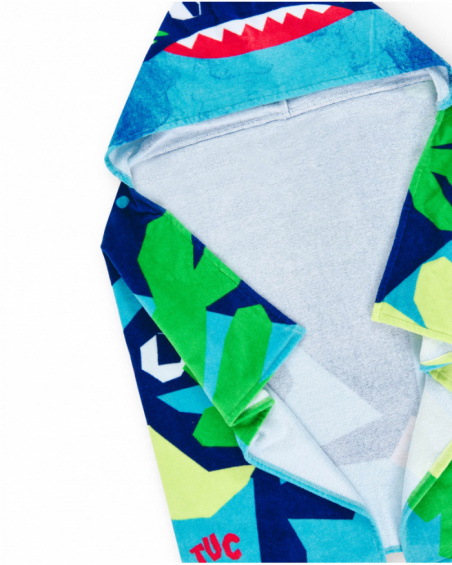 Blue and green poncho towel for boys with shark print Blue and green poncho towel for boys with shark print