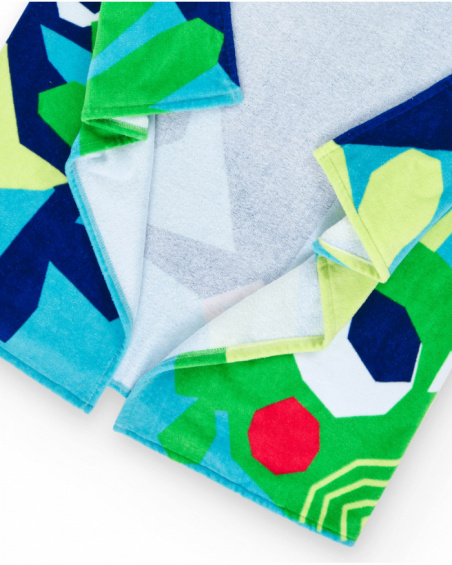 Blue and green poncho towel for boys with shark print Blue and green poncho towel for boys with shark print