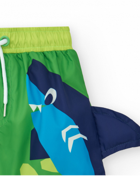 Green swim bermuda shorts for boys with shark and fin