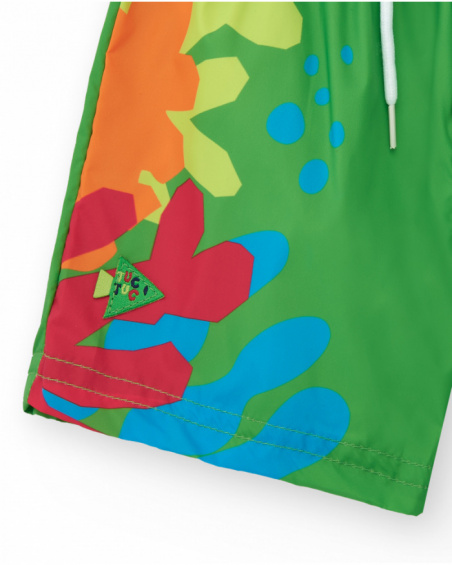 Green swim bermuda shorts for boys with shark and fin