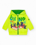 Yellow jacket for boys with shark and phrase print