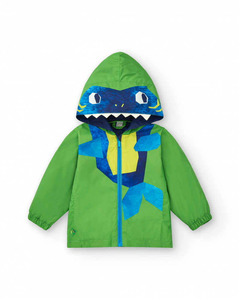 Green windbreaker for boys with shark design