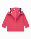 Pink jacket for girls with flowers and hood with decorative ears