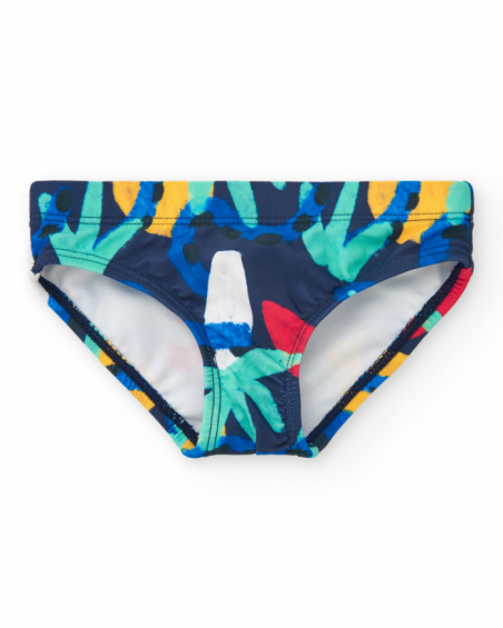 Blue swim briefs for boys with tropical print