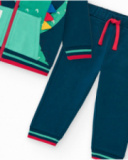 Fleece tracksuit for boys with blue sweatshirt and pants with striped cuffs