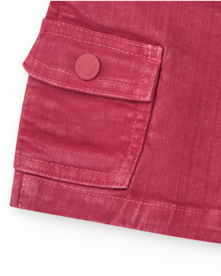 Red culottes for girls with adjustable waistband and pocket