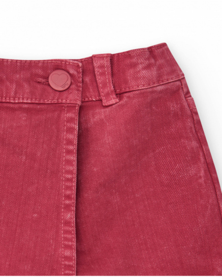 Red culottes for girls with adjustable waistband and pocket