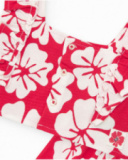 Outfit for girls with ruffled T-shirt and red and white floral shorts