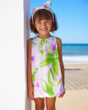 Pink floral dress for girls with pleats