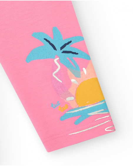 Pink cropped leggings for girls with palm trees and sun on the side
