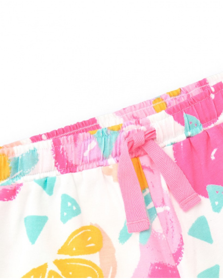 Multicolor shorts for girls with tropical fruits and adjustable waistband