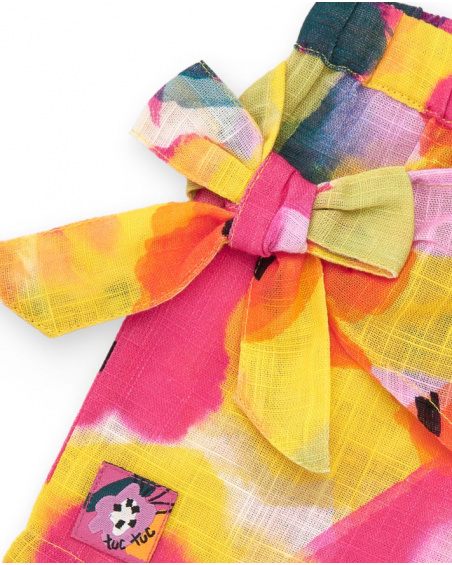 Fuchsia shorts for girls with flowers and side bow