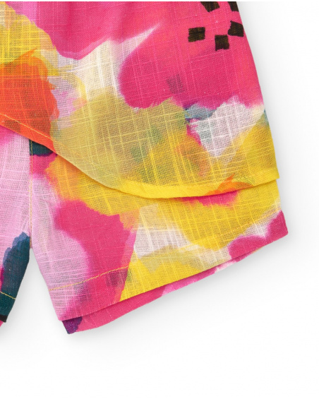 Fuchsia shorts for girls with flowers and side bow