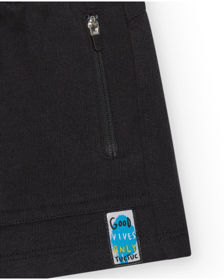 Black bermuda shorts for boys with adjustable waistband