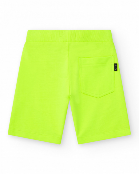 Yellow boys' Bermuda shorts with adjustable waist and pockets.