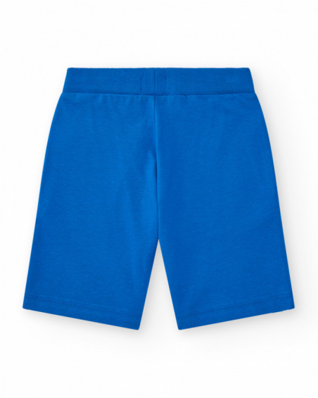 Blue boys' Bermuda shorts with adjustable waist and pockets.