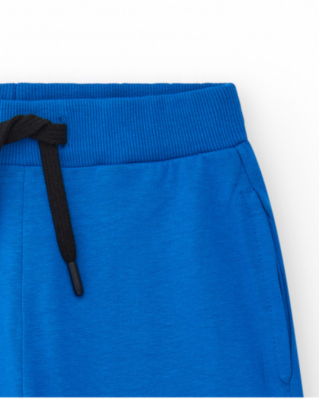 Blue boys' Bermuda shorts with adjustable waist and pockets.