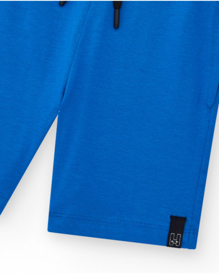 Blue boys' Bermuda shorts with adjustable waist and pockets.