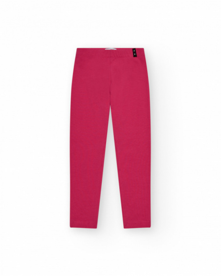 Fuchsia pink girls' short leggings with an elastic waistband.
