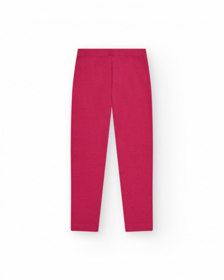Fuchsia pink girls' short leggings with an elastic waistband.