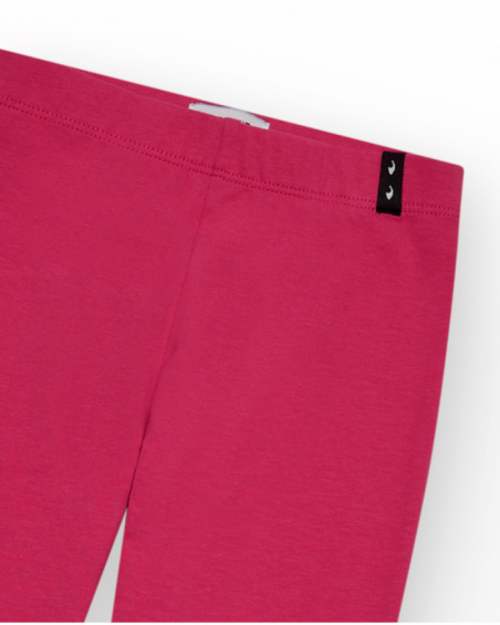 Fuchsia pink girls' short leggings with an elastic waistband.