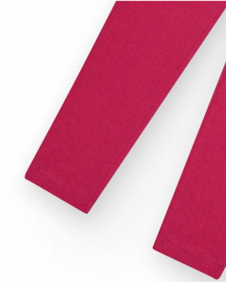 Fuchsia pink girls' short leggings with an elastic waistband.