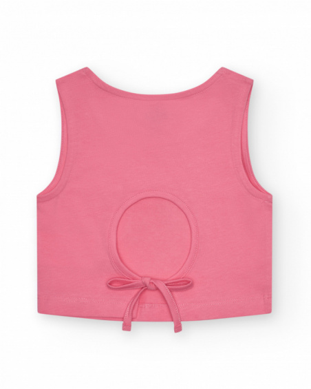 Sleeveless girls' T-shirt with a palm tree print.
