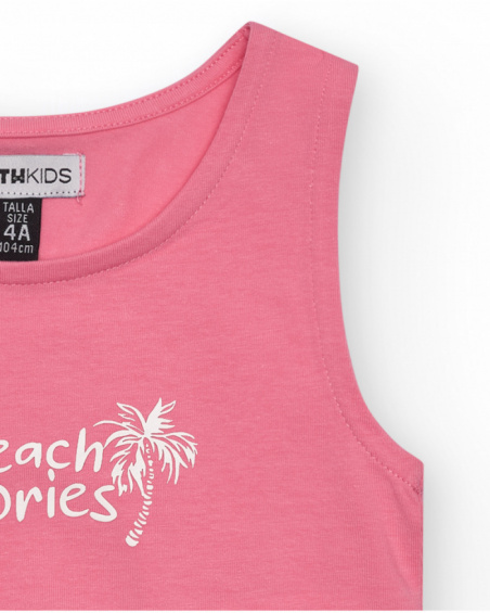 Sleeveless girls' T-shirt with a palm tree print.
