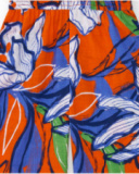 Orange girls' long jumpsuit with off-the-shoulder design.