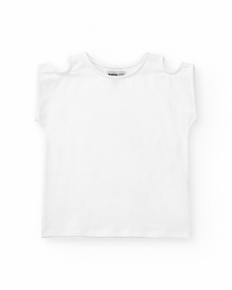 Girls' T-shirt in white with off-the-shoulder design