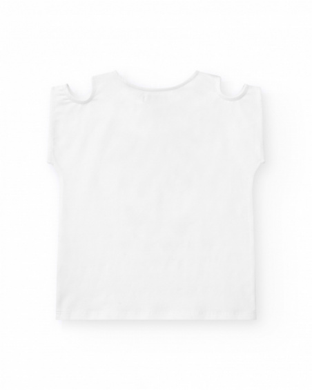 Girls' T-shirt in white with off-the-shoulder design