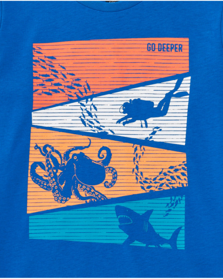 Boys' long-sleeve T-shirt in blue with a marine print.