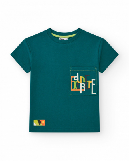 Boys' T-shirt in green with a front pocket.