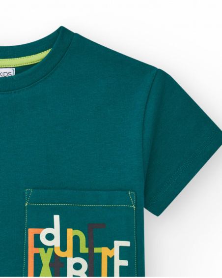 Boys' T-shirt in green with a front pocket.