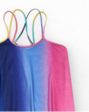 Girls' dress in blue and pink with thin straps.