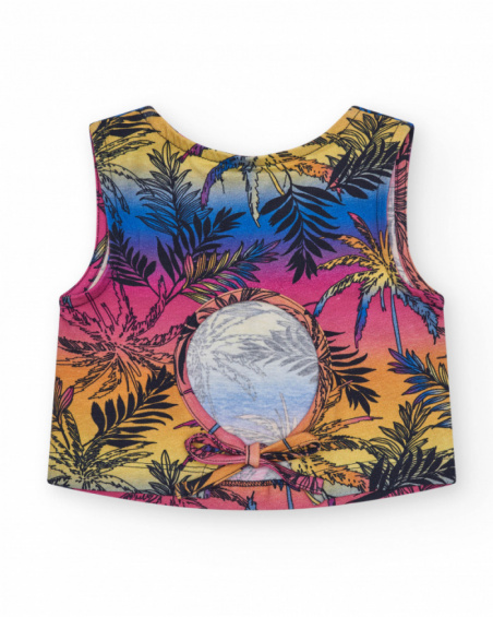 Girls' sleeveless top with a tropical print.