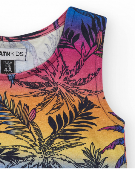 Girls' sleeveless top with a tropical print.