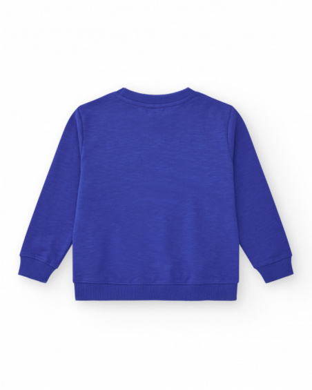 Boys' sweatshirt in blue with ribbed cuffs and a round neckline.