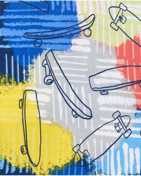 Multicolor boys' T-shirt with a scooter print.