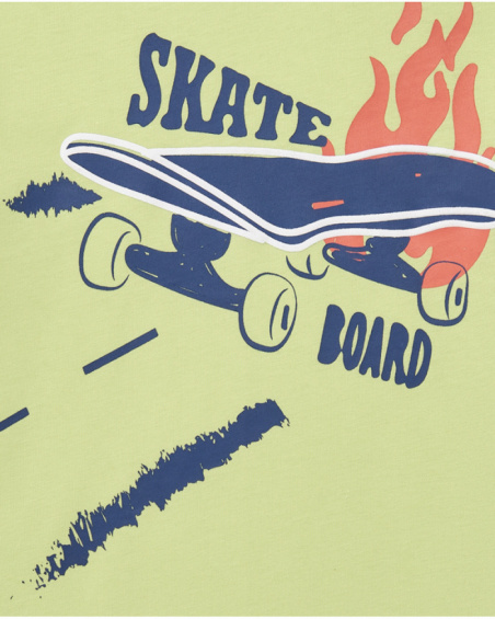 Boys' T-shirt in green with white sleeves and bold text.