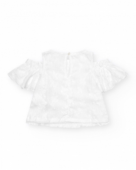 Girls' top in white with wide sleeves and off-the-shoulder design.