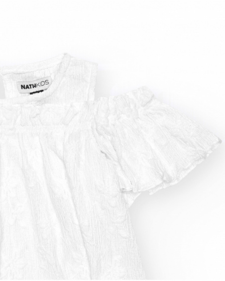 Girls' top in white with wide sleeves and off-the-shoulder design.